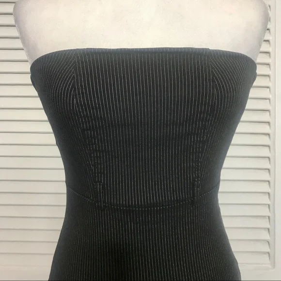 Strapless Pinstripe Knee Length Pencil Dress - Picture 2 of 5